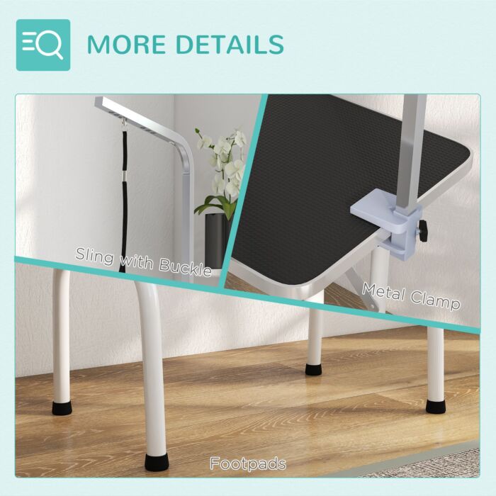 Pawhut Folding Pet Grooming Table For Small Dogs With Adjustable Grooming Arm Max Load 30 Kg, 81x48.5x80 Cm