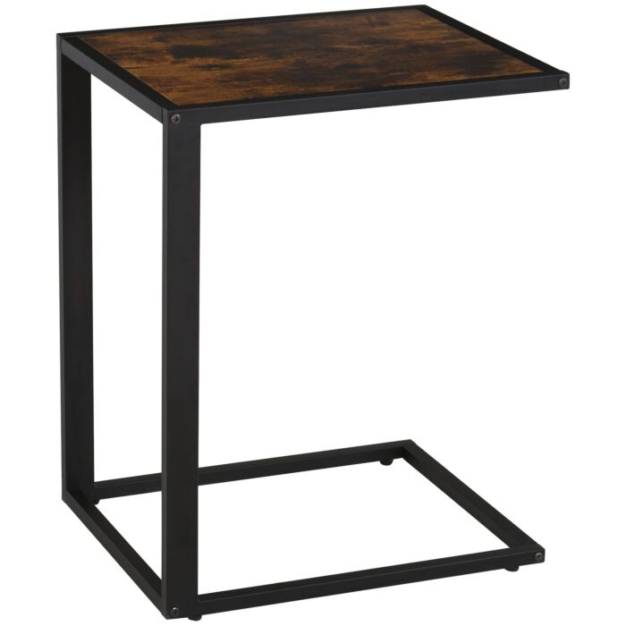 Homcom C-shaped Side Table, Sofa End Table With Metal Frame, Accent Couch Table, Brown And Black