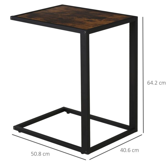 Homcom C-shaped Side Table, Sofa End Table With Metal Frame, Accent Couch Table, Brown And Black