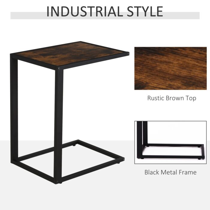 Homcom C-shaped Side Table, Sofa End Table With Metal Frame, Accent Couch Table, Brown And Black