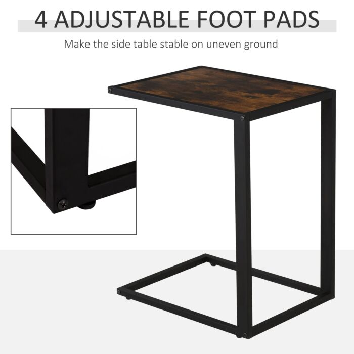 Homcom C-shaped Side Table, Sofa End Table With Metal Frame, Accent Couch Table, Brown And Black