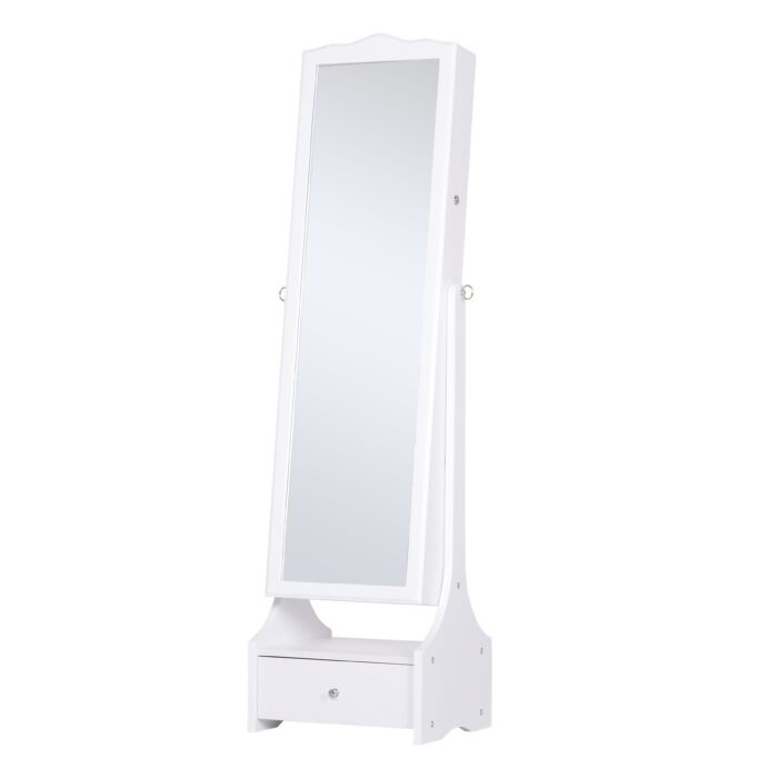 Homcom Jewellery Cabinet With Led, Mirroir Cabinet Armoire Floor Standing Flip-over Makeup Shelf Organizer With Lock White