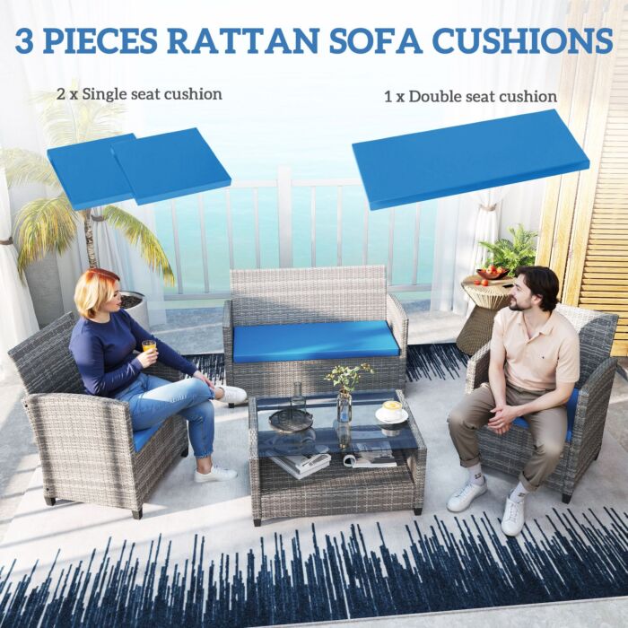 Outsunny Outdoor Seat Cushion Pads For Rattan Furniture, 3 Pcs Garden Furniture Cushions, Sky Blue