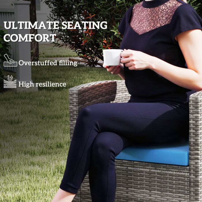 Outsunny Outdoor Seat Cushion Pads For Rattan Furniture, 3 Pcs Garden Furniture Cushions, Sky Blue
