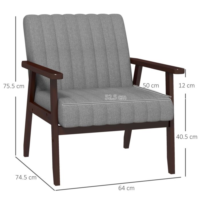 Homcom Modern Armchair, Fabric Accent Chair, Upholstered Living Room Chair With Wood Legs Tufting Pattern, Grey