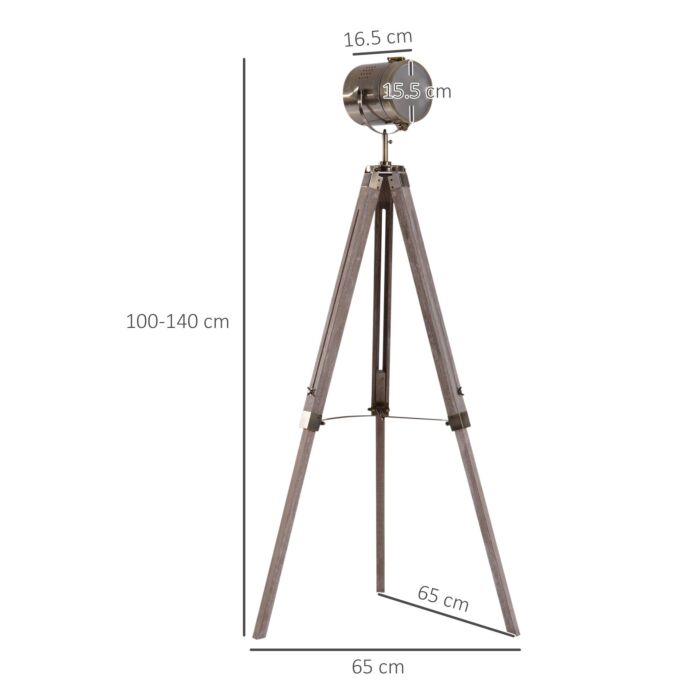 Homcom Vintage Tripod Floor Lamp Retro Industrial Photography Light Spotlight Antique Searchlight Wooden Base