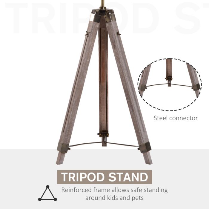 Homcom Vintage Tripod Floor Lamp Retro Industrial Photography Light Spotlight Antique Searchlight Wooden Base
