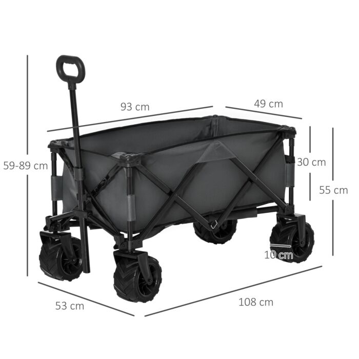 Outsunny Outdoor Pull Along Cart Folding Cargo Wagon Trailer Trolley For Beach Garden With Handle, Anti-slip Wheel - Dark Grey