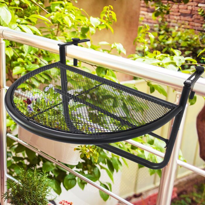 Outsunny Semi-circular Attachable Balcony Hanging Coffee Table Adjustable Side Metal Table