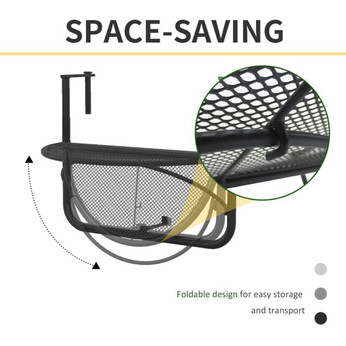 Outsunny Semi-circular Attachable Balcony Hanging Coffee Table Adjustable Side Metal Table