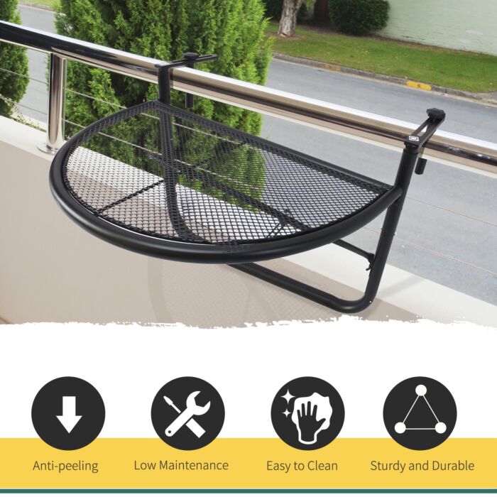 Outsunny Semi-circular Attachable Balcony Hanging Coffee Table Adjustable Side Metal Table