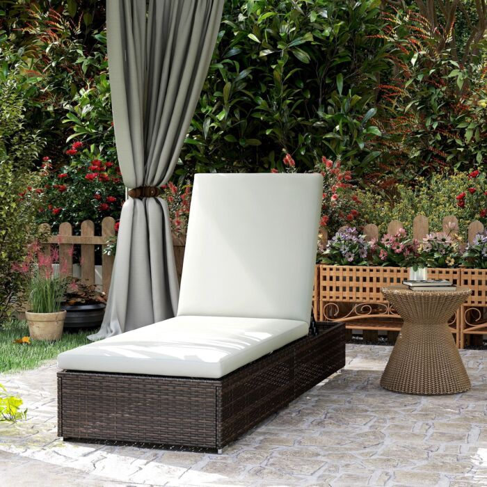 Outsunny Rattan Recliner Lounger Garden Furniture Sun Lounger Recliner Bed Chair Reclining Patio Wicker Brown
