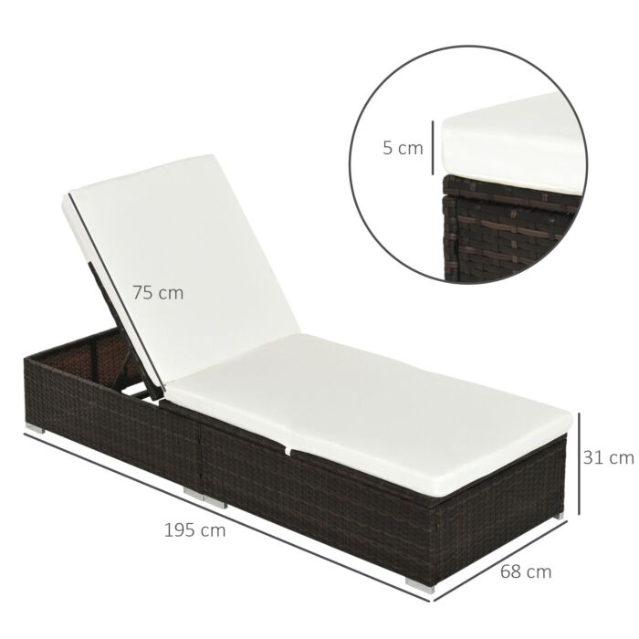 Outsunny Rattan Recliner Lounger Garden Furniture Sun Lounger Recliner Bed Chair Reclining Patio Wicker Brown