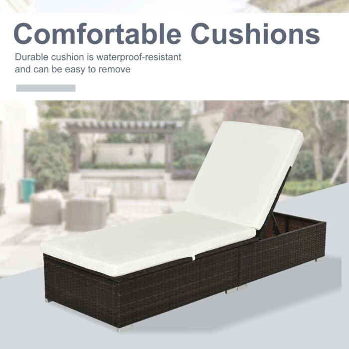 Outsunny Rattan Recliner Lounger Garden Furniture Sun Lounger Recliner Bed Chair Reclining Patio Wicker Brown