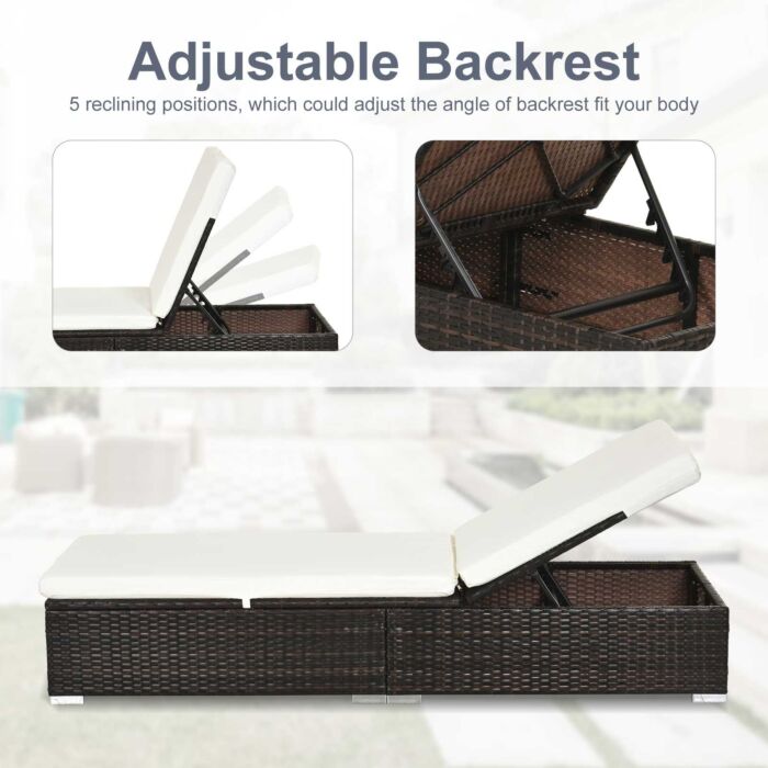 Outsunny Rattan Recliner Lounger Garden Furniture Sun Lounger Recliner Bed Chair Reclining Patio Wicker Brown