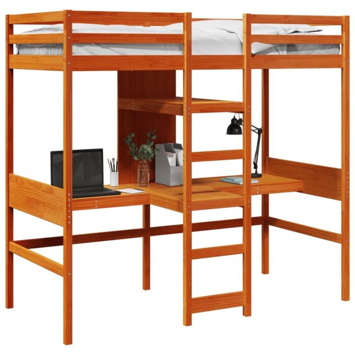 Vidaxl Loft Bed Frame Without Mattress Wax Brown 75x190cm Solid Wood Pine