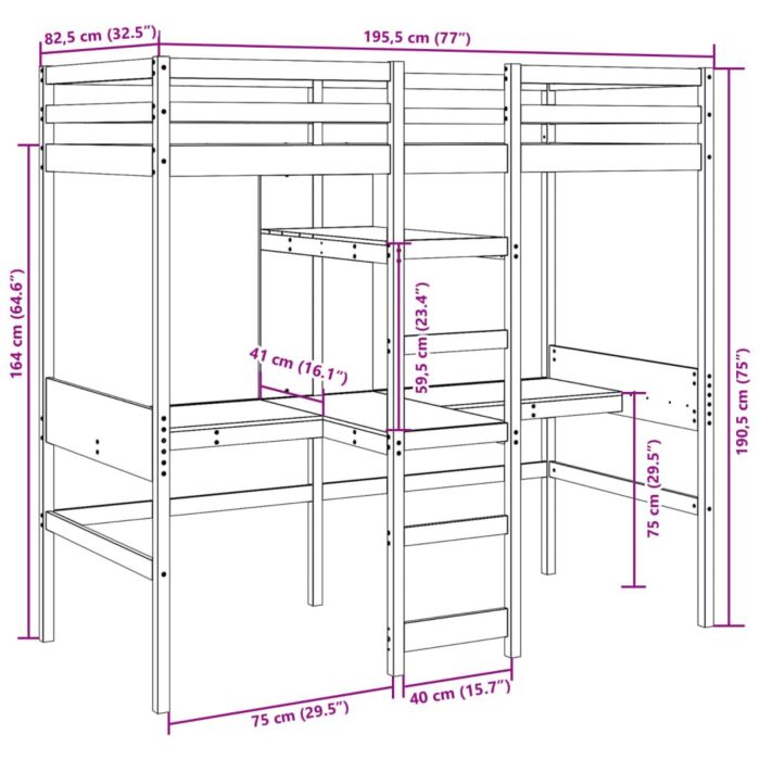 Vidaxl Loft Bed Frame Without Mattress Wax Brown 75x190cm Solid Wood Pine