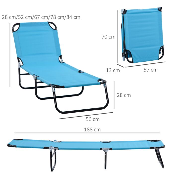 Outsunny Folding Chaise Lounge Pool Chairs, Outdoor Sun Tanning Chairs, Reclining Back, Steel Frame & Breathable Mesh, Sky Blue
