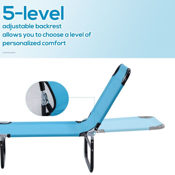 Outsunny Folding Chaise Lounge Pool Chairs, Outdoor Sun Tanning Chairs, Reclining Back, Steel Frame & Breathable Mesh, Sky Blue