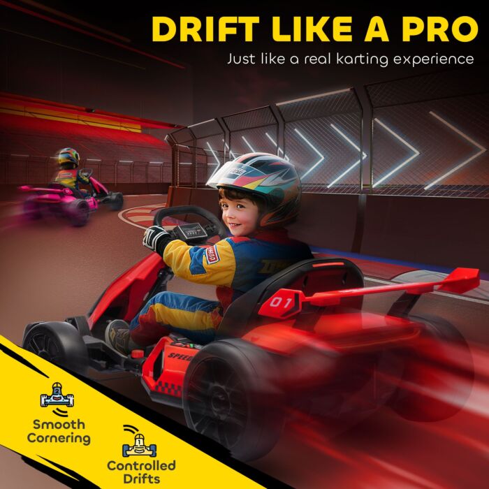 Homcom 24v Electric Go Kart For Kids With Adjustable Seat For 6-12 Years Old, Red