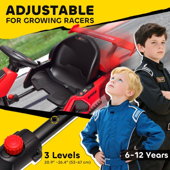 Homcom 24v Electric Go Kart For Kids With Adjustable Seat For 6-12 Years Old, Red