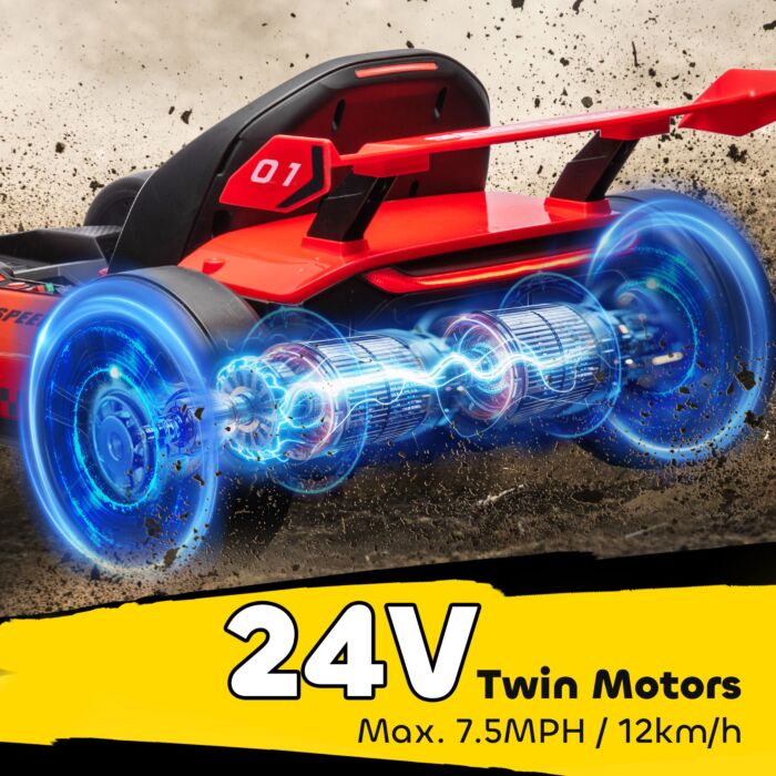 Homcom 24v Electric Go Kart For Kids With Adjustable Seat For 6-12 Years Old, Red