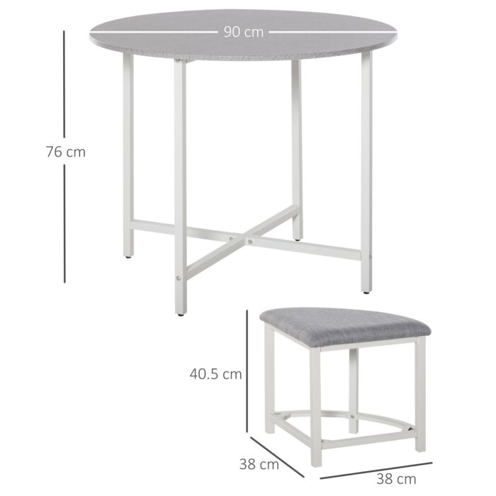Homcom Modern Round Dining Table Set With 4 Upholstered Stools
