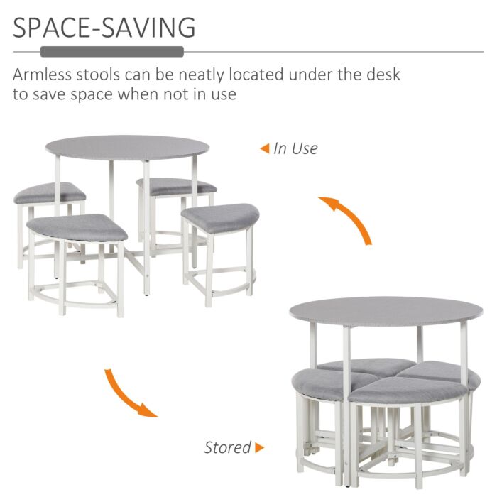 Homcom Modern Round Dining Table Set With 4 Upholstered Stools