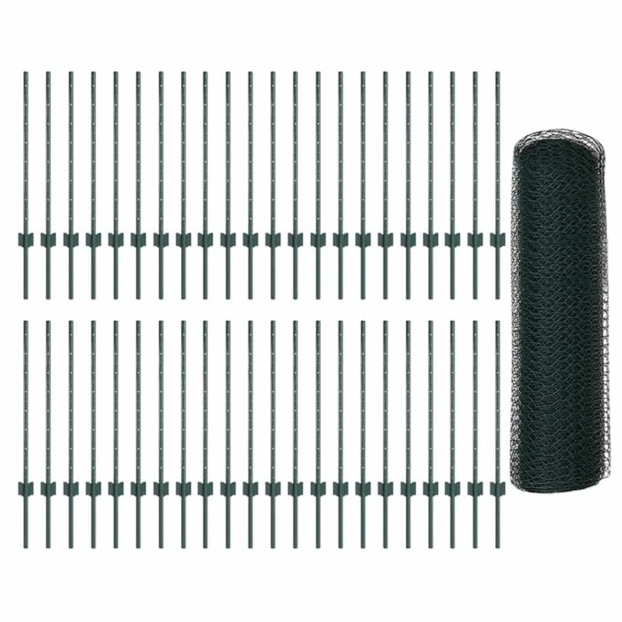 Vidaxl Fence Posts 11 Pcs U-channel Green 80 Cm Steel, Vidaxl Hexagon Fence Green 0,8x100 M Steel