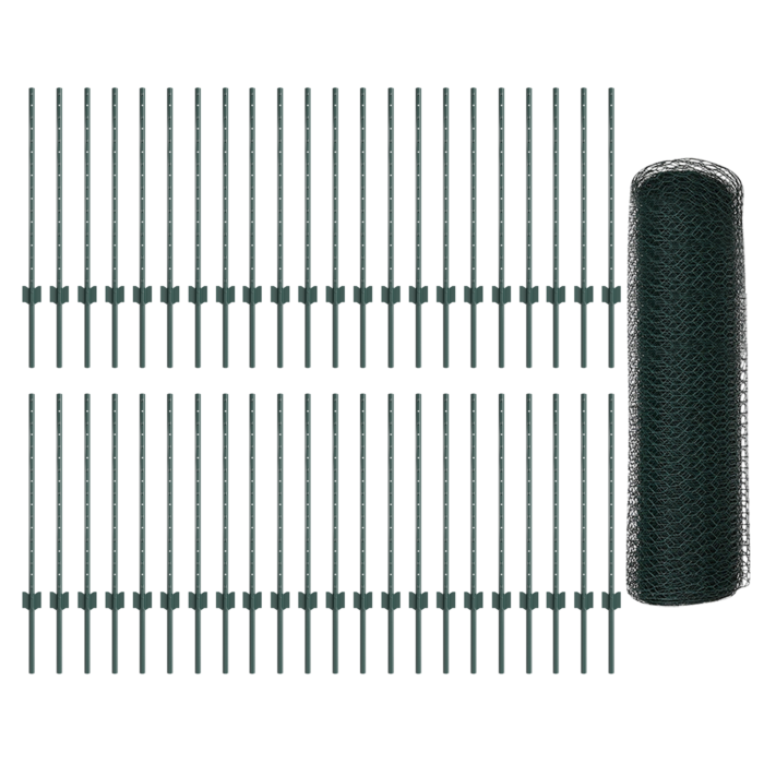 Vidaxl Fence Posts 11 Pcs U-channel Green 80 Cm Steel, Vidaxl Hexagon Fence Green 0,8x100 M Steel
