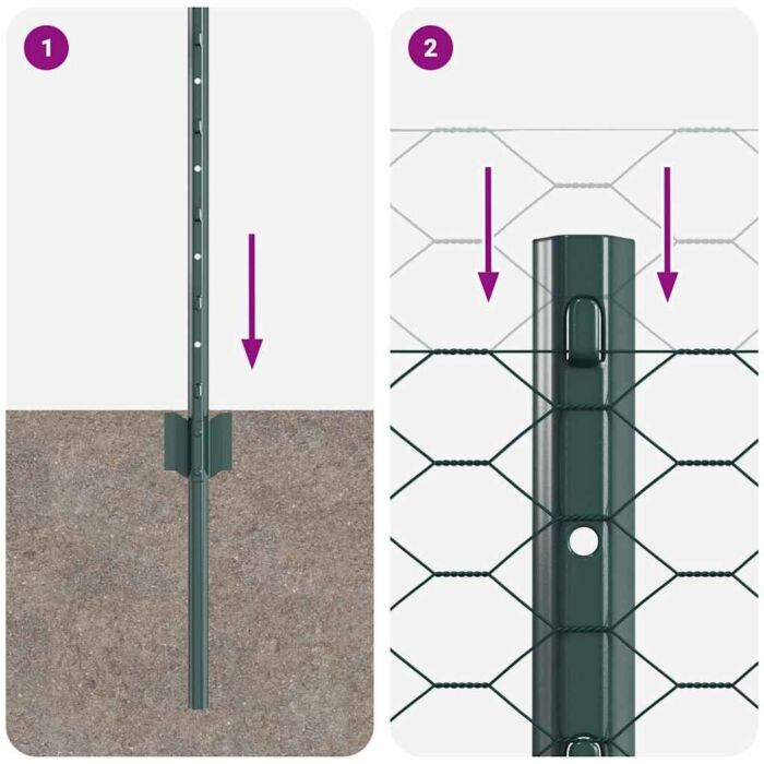 Vidaxl Fence Posts 11 Pcs U-channel Green 80 Cm Steel, Vidaxl Hexagon Fence Green 0,8x100 M Steel