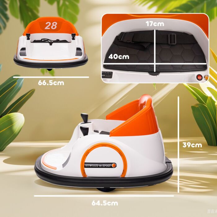 Aiyaplay 360° Rotation Kids Bumper Car, 12v Waltzer Car With Remote Control, Dual Joysticks, Music Lights - Orange