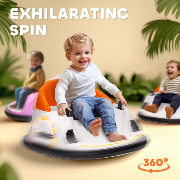 Aiyaplay 360° Rotation Kids Bumper Car, 12v Waltzer Car With Remote Control, Dual Joysticks, Music Lights - Orange
