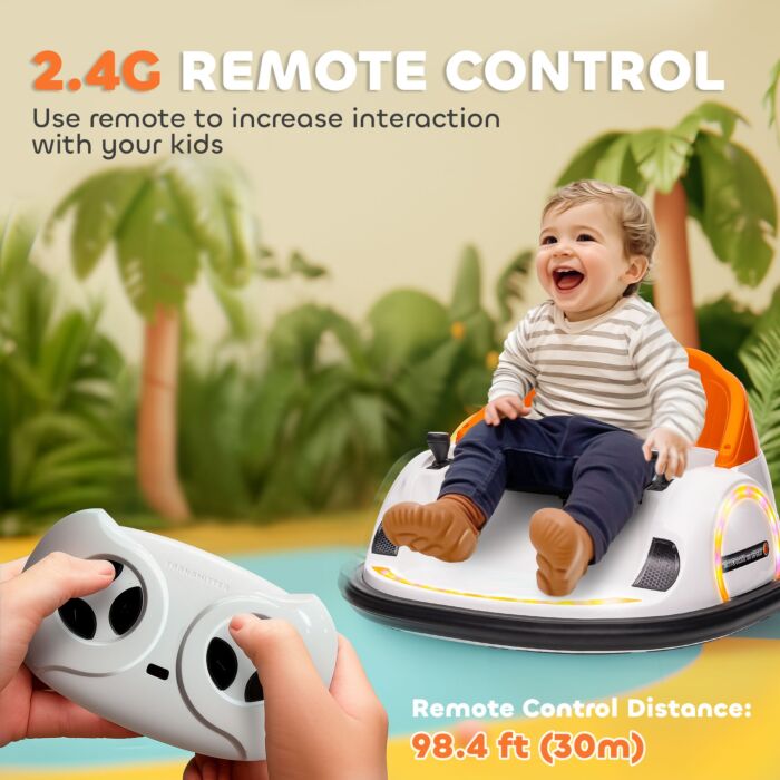 Aiyaplay 360° Rotation Kids Bumper Car, 12v Waltzer Car With Remote Control, Dual Joysticks, Music Lights - Orange
