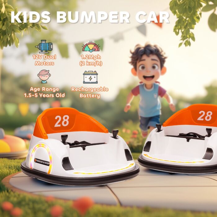 Aiyaplay 360° Rotation Kids Bumper Car, 12v Waltzer Car With Remote Control, Dual Joysticks, Music Lights - Orange