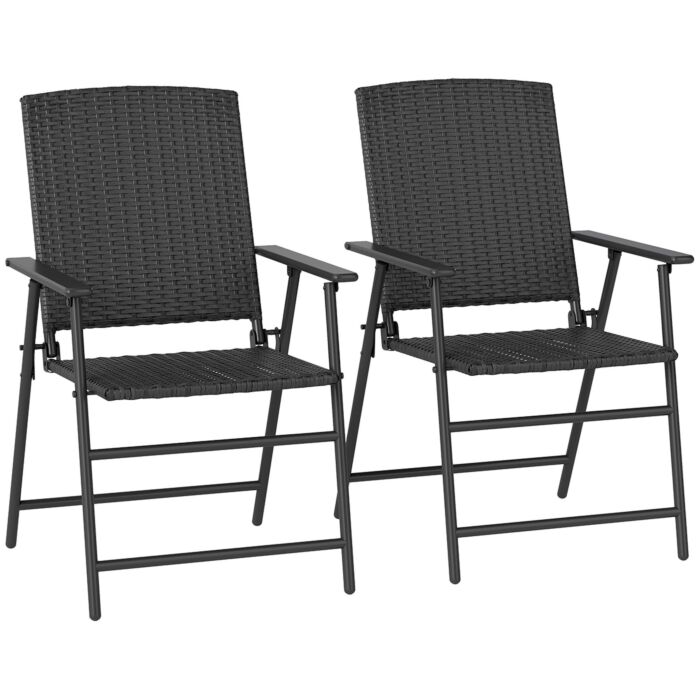 Outsunny Set Of Two Folding Rattan Seat Chairs - Black