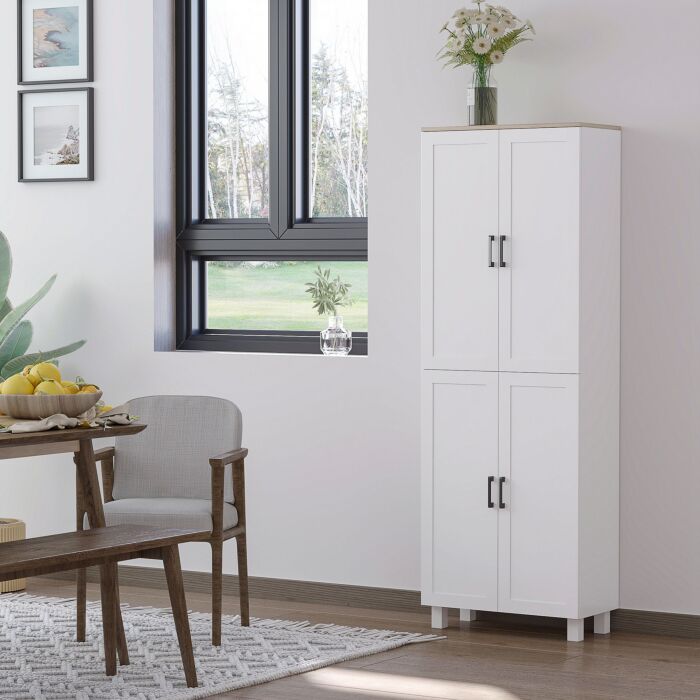 Homcom Freestanding Kitchen Cupboard, 4-door Storage Cabinet Organizer With Adjustable Shelves, 170cm, White