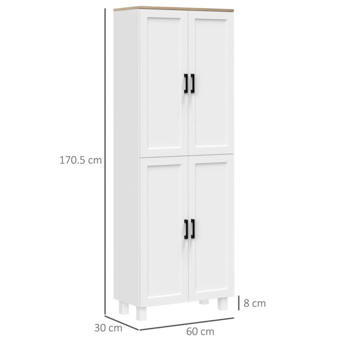 Homcom Freestanding Kitchen Cupboard, 4-door Storage Cabinet Organizer With Adjustable Shelves, 170cm, White