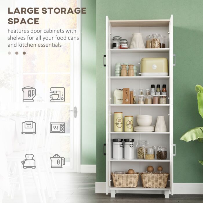 Homcom Freestanding Kitchen Cupboard, 4-door Storage Cabinet Organizer With Adjustable Shelves, 170cm, White