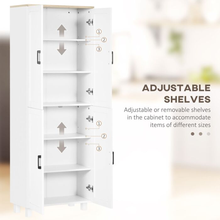 Homcom Freestanding Kitchen Cupboard, 4-door Storage Cabinet Organizer With Adjustable Shelves, 170cm, White