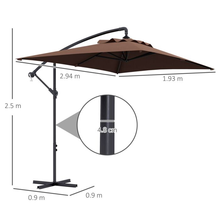 Outsunny 3x2m Cantilever Parasol With Cross Base, Banana Parasol With Crank Handle And 6 Ribs, Rectangular Hanging Patio Umbrella