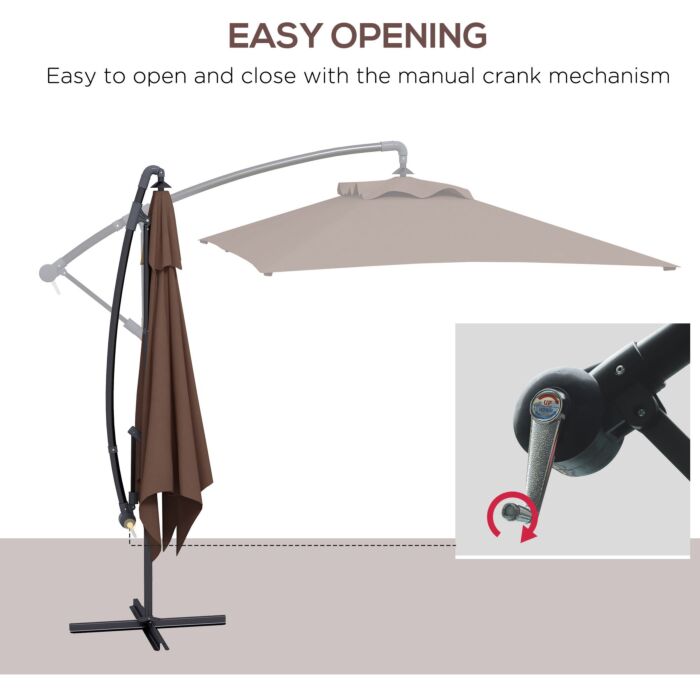 Outsunny 3x2m Cantilever Parasol With Cross Base, Banana Parasol With Crank Handle And 6 Ribs, Rectangular Hanging Patio Umbrella
