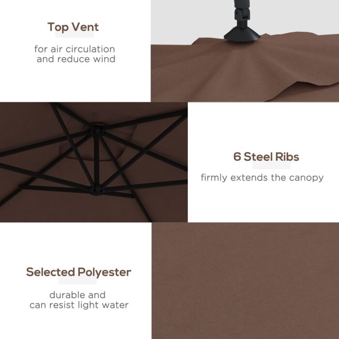 Outsunny 3x2m Cantilever Parasol With Cross Base, Banana Parasol With Crank Handle And 6 Ribs, Rectangular Hanging Patio Umbrella