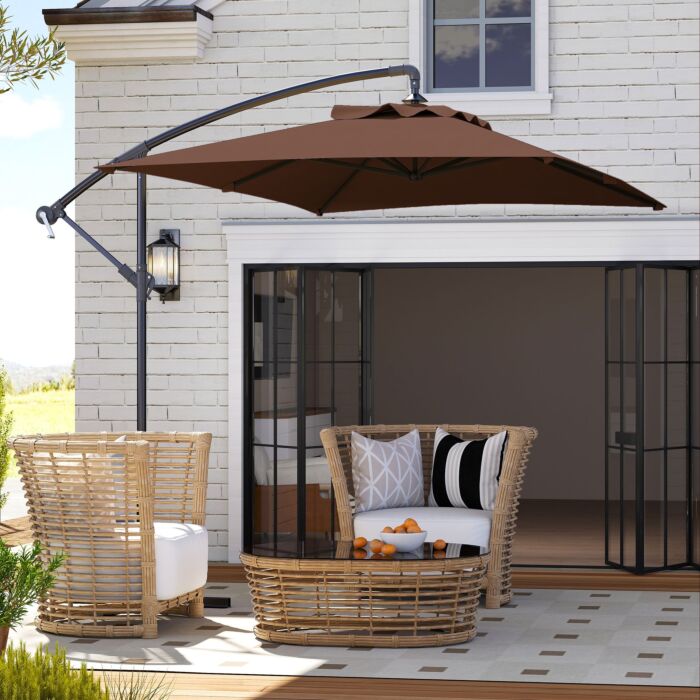 Outsunny 3x2m Cantilever Parasol With Cross Base, Banana Parasol With Crank Handle And 6 Ribs, Rectangular Hanging Patio Umbrella