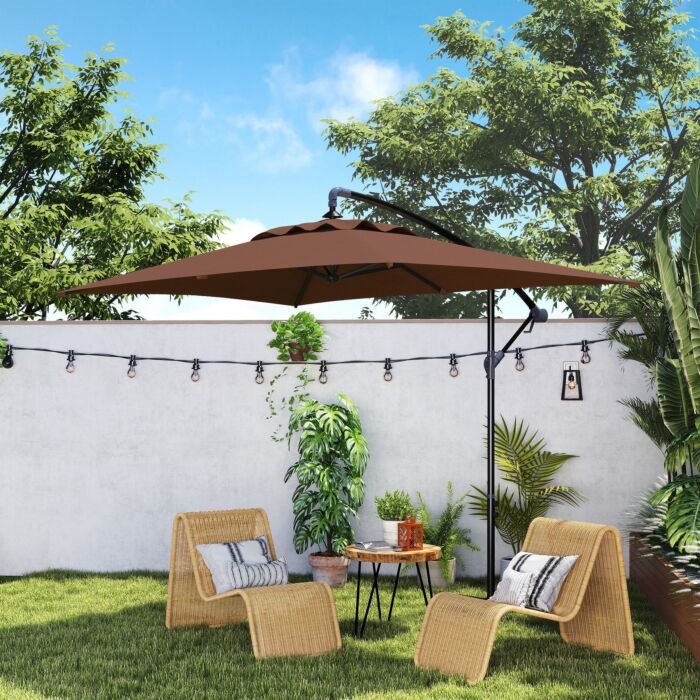 Outsunny 3x2m Cantilever Parasol With Cross Base, Banana Parasol With Crank Handle And 6 Ribs, Rectangular Hanging Patio Umbrella