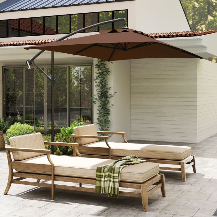 Outsunny 3x2m Cantilever Parasol With Cross Base, Banana Parasol With Crank Handle And 6 Ribs, Rectangular Hanging Patio Umbrella