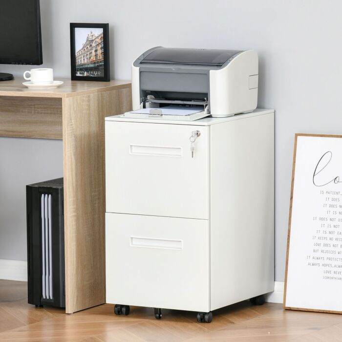 Vinsetto Mobile File Cabinet Vertical Home Office Organizer Filing Furniture With Adjustable Partition For A4 Letter Size, Lockable White