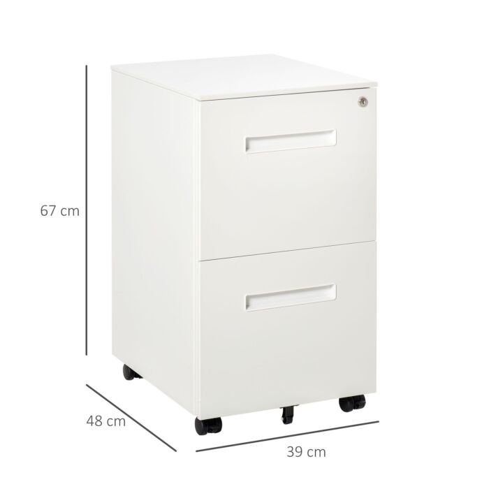 Vinsetto Mobile File Cabinet Vertical Home Office Organizer Filing Furniture With Adjustable Partition For A4 Letter Size, Lockable White