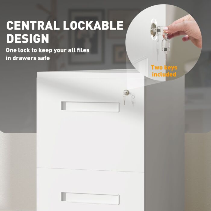 Vinsetto Mobile File Cabinet Vertical Home Office Organizer Filing Furniture With Adjustable Partition For A4 Letter Size, Lockable White