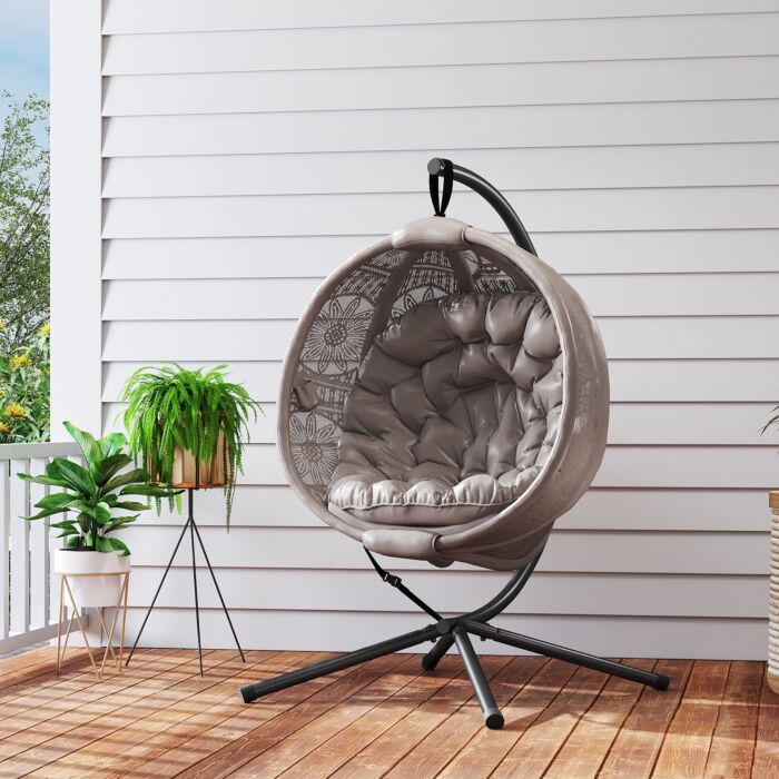 Outsunny Round Egg Basket Chair, With Steel Stand